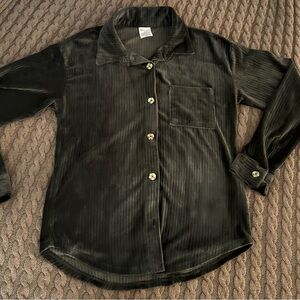 Girls Black Velvet Button-Up Shirt